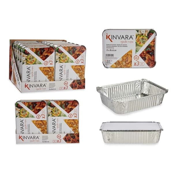 Madbakke-sæt Kinvara 16161 Sølvfarvet Aluminium 2 L 25,5 x 6,8 x 19 cm (12 enheder)