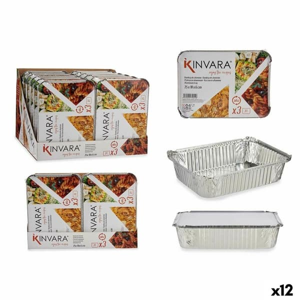 Madbakke-sæt Kinvara 16161 Sølvfarvet Aluminium 2 L 25,5 x 6,8 x 19 cm (12 enheder)