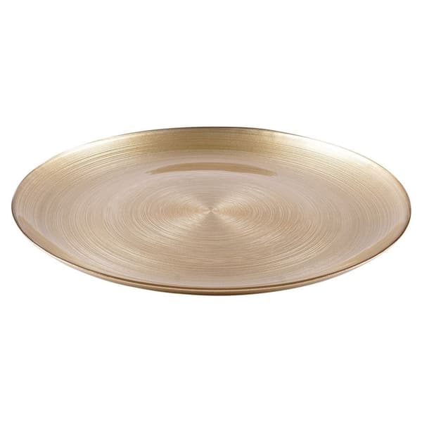 Flad middagstallerken, lavvandet, stor, glas, guld/tallerken, 32,5 cm