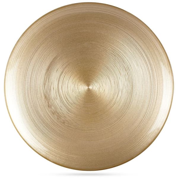 Litteä ruokalautanen, matala, iso, lasi, kulta / lautanen, 32,5 cm