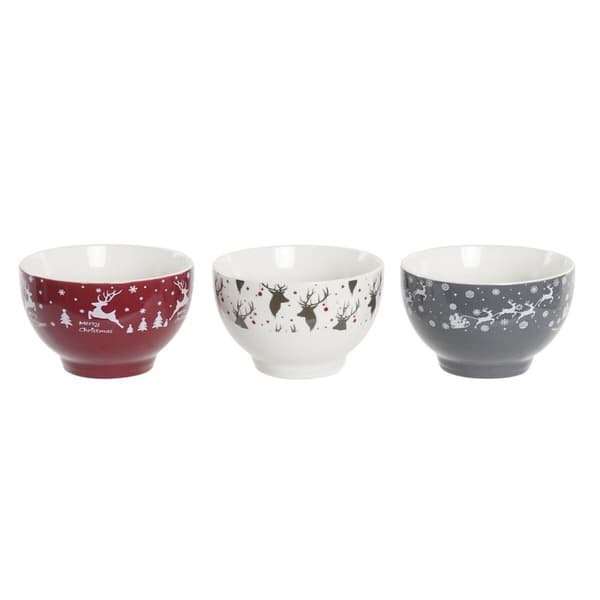 Skålset DKD Home Decor Vit Röd Grå Porslin 500 ml 13 x 13 x 8 cm (3 antal)
