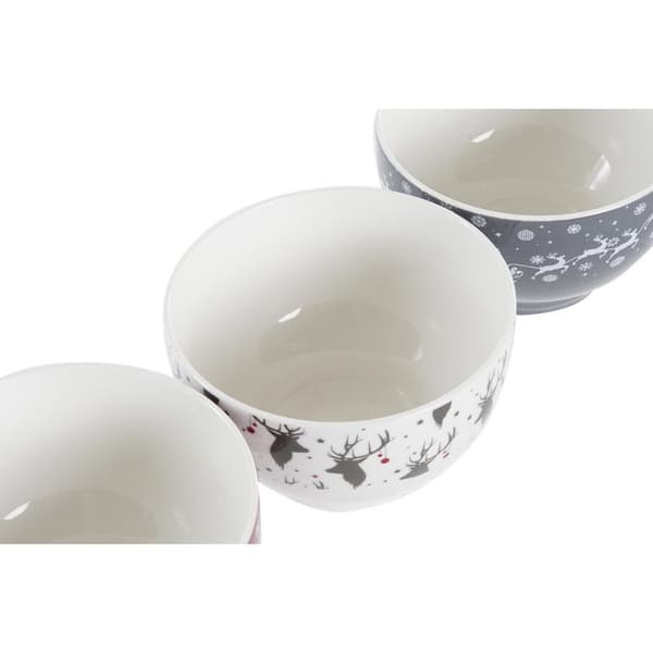 Skålset DKD Home Decor Vit Röd Grå Porslin 500 ml 13 x 13 x 8 cm (3 antal)
