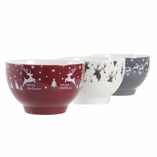 Skålset DKD Home Decor Vit Röd Grå Porslin 500 ml 13 x 13 x 8 cm (3 antal)