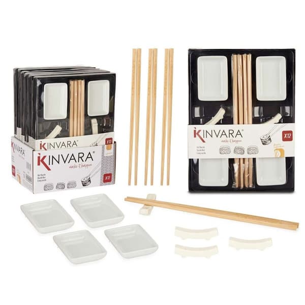Sushisetti Kinvara 1249SJ4111 Valkoinen Bambu Posliini (12 Kappaletta) (6 osaa)