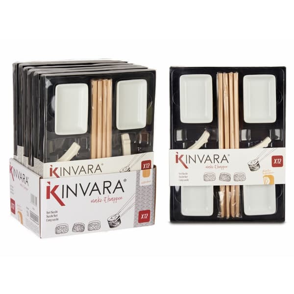 Sushisetti Kinvara 1249SJ4111 Valkoinen Bambu Posliini (12 Kappaletta) (6 osaa)