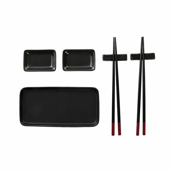 Sushi-sæt DKD Home Decor Sort Bambus Stentøj (31,3 x 19,3 x 2,7 cm)