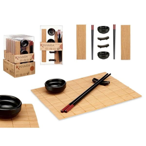 Sushi-sæt Kinvara SJ4702 Sort Natur Bambus Jedilni servis (8 Dele) (6 enheder)