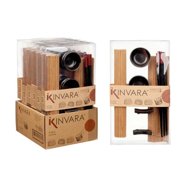 Sushi-sæt Kinvara SJ4702 Sort Natur Bambus Jedilni servis (8 Dele) (6 enheder)