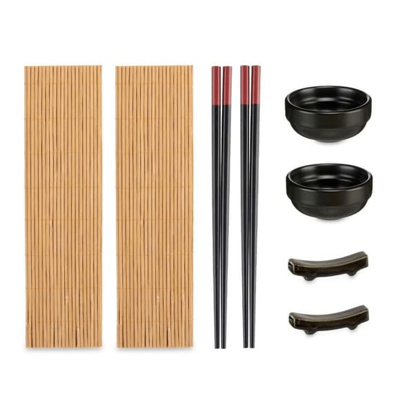 Sushi-sæt Kinvara SJ4702 Sort Natur Bambus Jedilni servis (8 Dele) (6 enheder)
