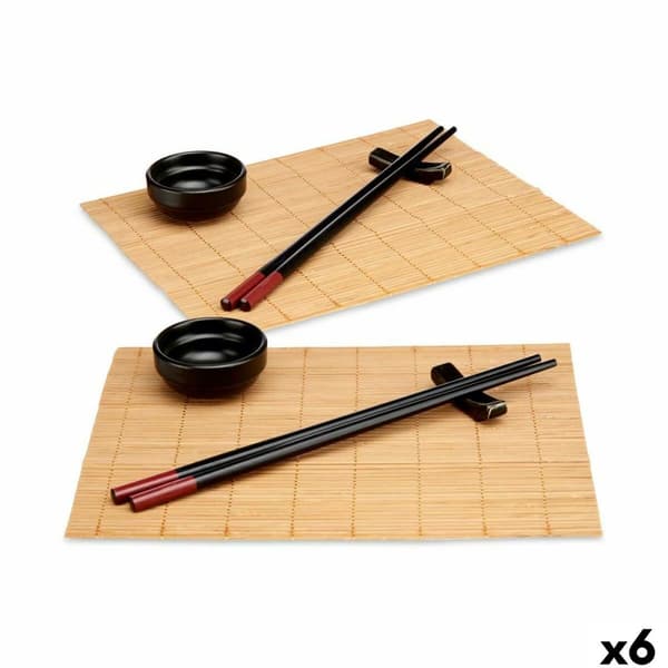 Sushi-sæt Kinvara SJ4702 Sort Natur Bambus Jedilni servis (8 Dele) (6 enheder)