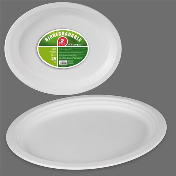 Tallriksset Best Products Green Sockerrör ø 32 cm Biologiskt nedbrytbar Engångsanvändning 25 antal