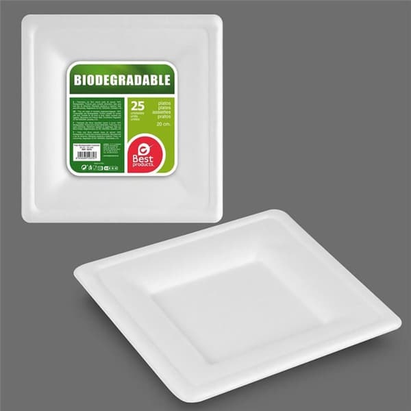 Tallriksset Best Products Green Sockerrör Ø 20 cm Vit Biologiskt nedbrytbar Engångsanvändning 25 antal