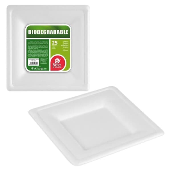 Tallriksset Best Products Green Sockerrör Ø 20 cm Vit Biologiskt nedbrytbar Engångsanvändning 25 antal