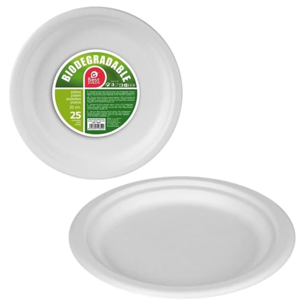 Tallriksset Best Products Green Sockerrör Ø 25 cm Biologiskt nedbrytbar Engångsanvändning 25 antal