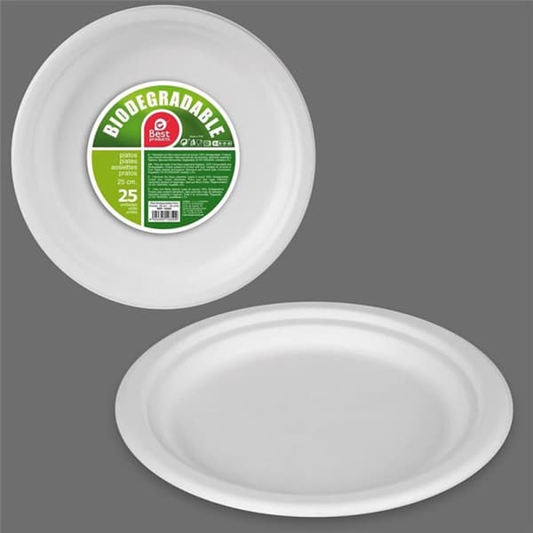 Platesett Best Products Green Sukkerrør Ø 25 cm Biologisk nedbrytbart Engangsbruk 25 enheter