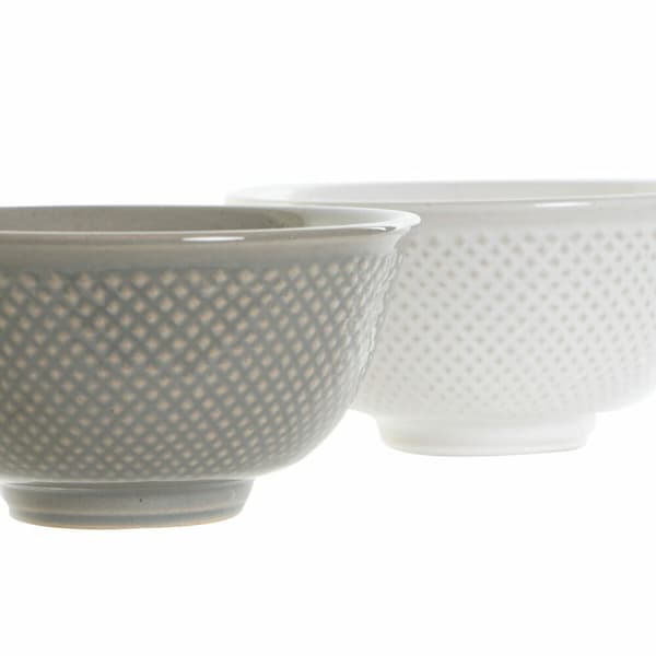 Skål DKD Home Decor Vit Grå Porslin Vintage 12,5 x 12,5 x 6,5 cm 2 Delar