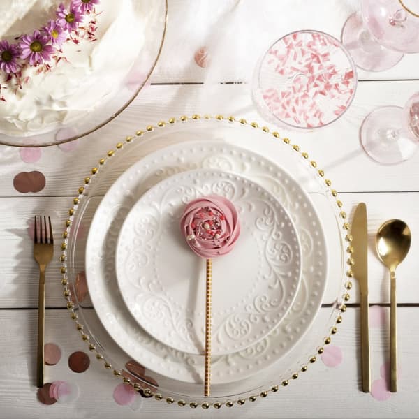 Plade | SYLIA | dessert hvid med ornament | 21 cm | 844015