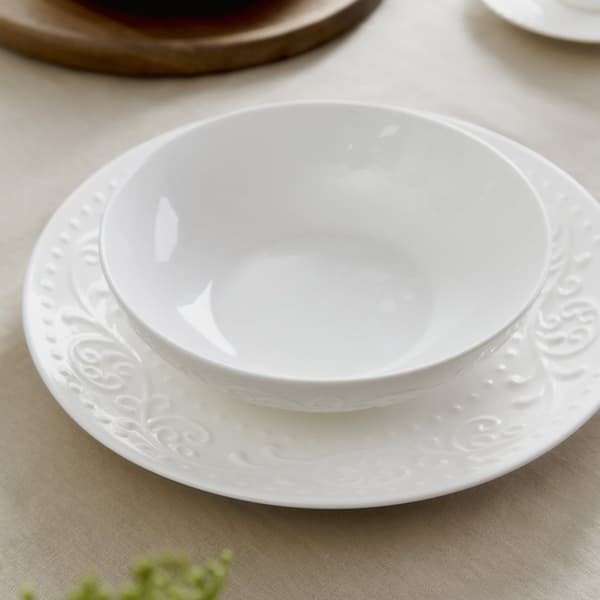 Tallrik | SYLIA | djup vit med ornament | 20 cm | 844022