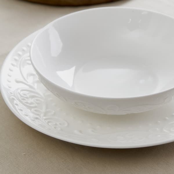 Tallrik | SYLIA | djup vit med ornament | 20 cm | 844022