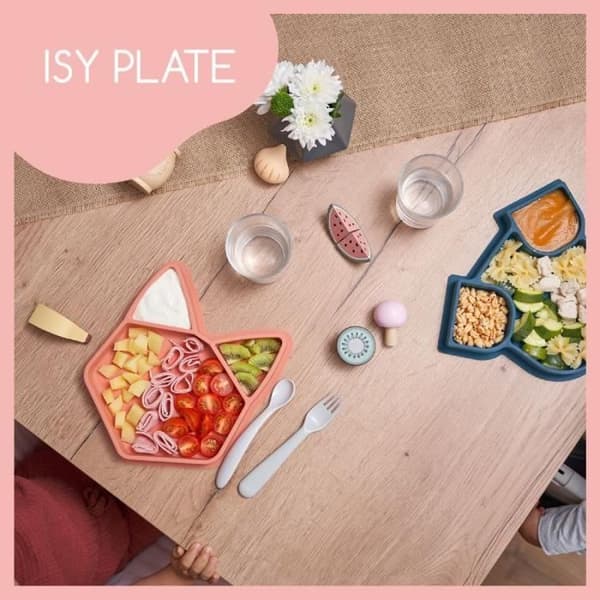 BABYMOOV ISY PLATE babyfackförsedd tallrik i mjuk och solid silikon, halkfri, diskmaskinsäker, terrakottaräv