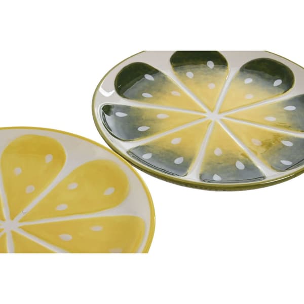 Platt skål Home ESPRIT Gul Grön Stengods Citron 22,5 x 22,5 x 2,5 cm (2 antal)