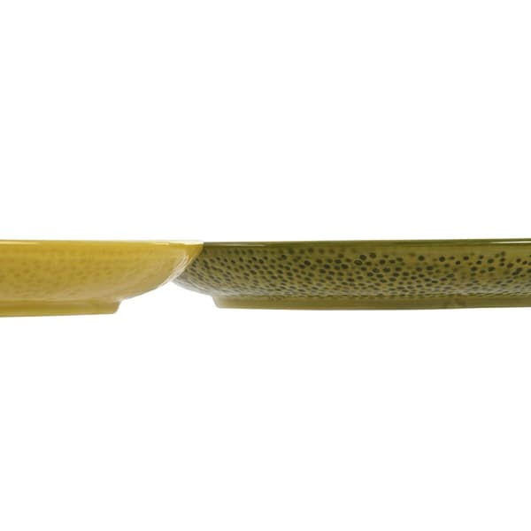Platt skål Home ESPRIT Gul Grön Stengods Citron 22,5 x 22,5 x 2,5 cm (2 antal)