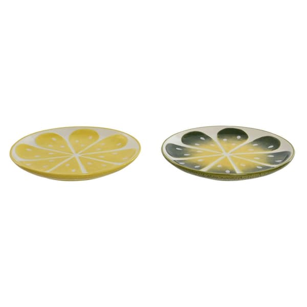 Platt skål Home ESPRIT Gul Grön Stengods Citron 22,5 x 22,5 x 2,5 cm (2 antal)