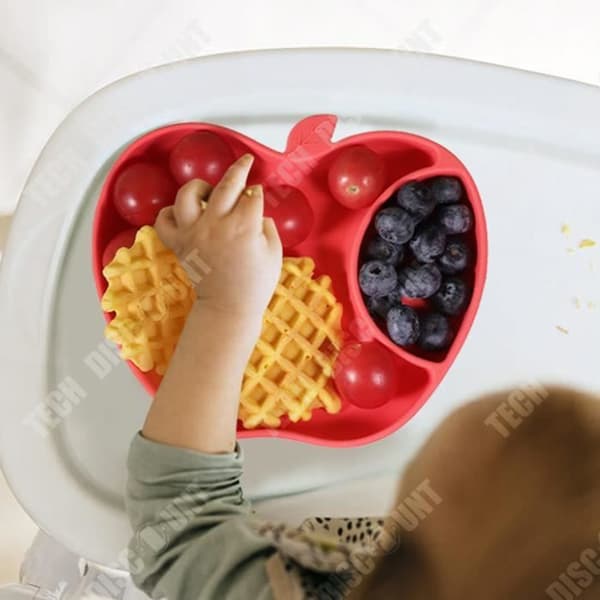 TD® Cartoon Apple Barn Silikonplatta Sugkopp Baby Baby Lärande Mat Sked Gaffel Set