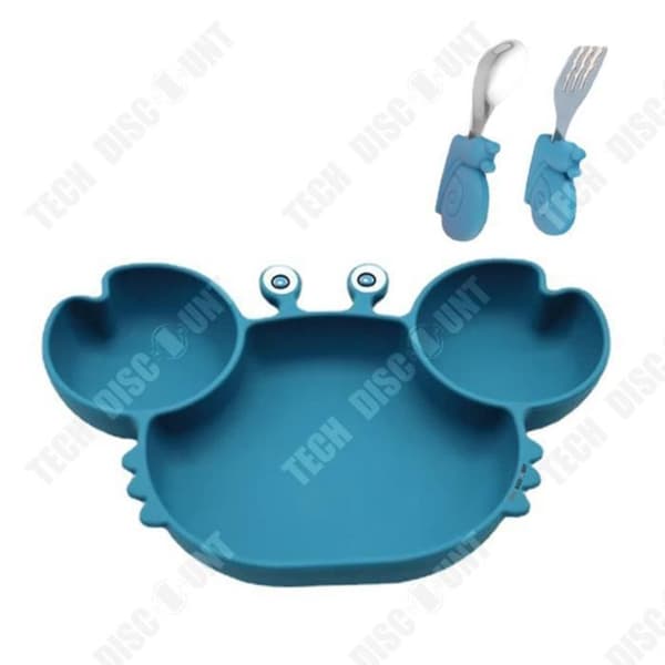 TD® Baby tallrik barn porslin tecknad krabba silikon sugkopp skål baby fack tallrik gaffel sked set