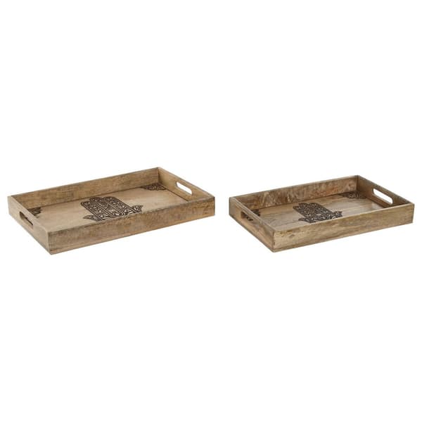 Uppsättning med Brickor Home ESPRIT Naturell Mangoträ 43,5 x 27 x 5,5 cm (2 antal)