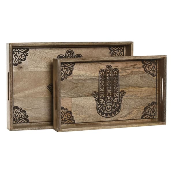 Uppsättning med Brickor Home ESPRIT Naturell Mangoträ 43,5 x 27 x 5,5 cm (2 antal)