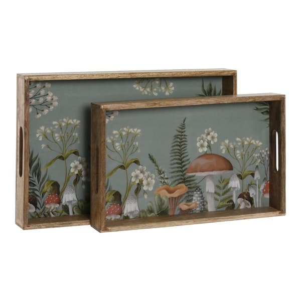Uppsättning med Brickor Home ESPRIT Blå Naturell Mangoträ 43,5 x 27 x 5,5 cm (2 antal)