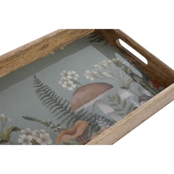 Uppsättning med Brickor Home ESPRIT Blå Naturell Mangoträ 43,5 x 27 x 5,5 cm (2 antal)