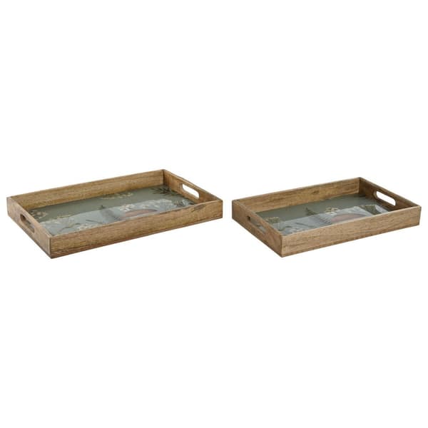Uppsättning med Brickor Home ESPRIT Blå Naturell Mangoträ 43,5 x 27 x 5,5 cm (2 antal)