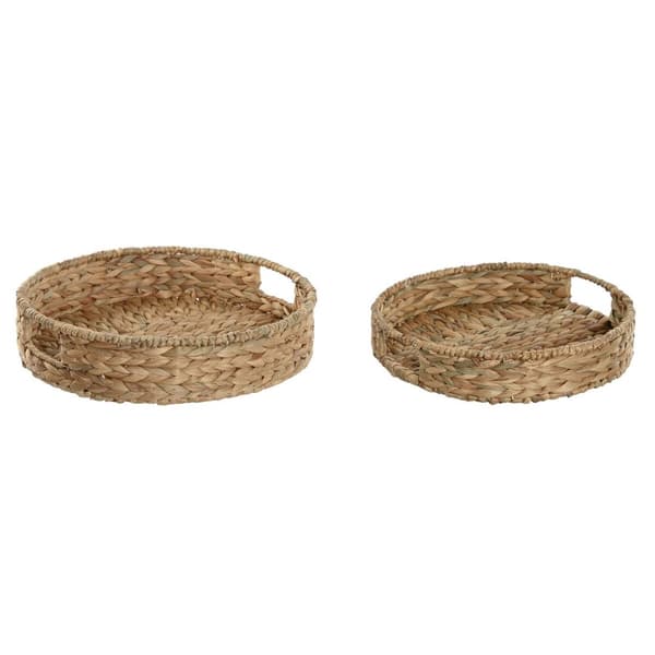 Uppsättning med Brickor Home ESPRIT Naturell Tropiskt 40 x 40 x 9 cm (2 antal)