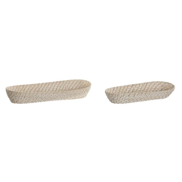 Uppsättning med Brickor Home ESPRIT Vit Naturell 44 x 18 x 7 cm