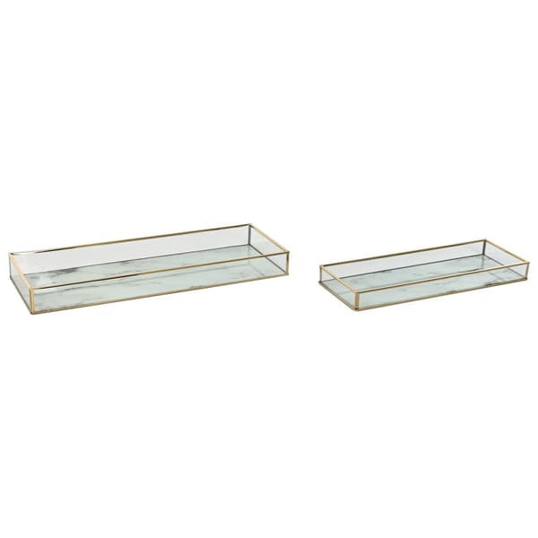 Uppsättning med Brickor Home ESPRIT Vit Gyllene Modern 42 x 15 x 4 cm (2 antal)