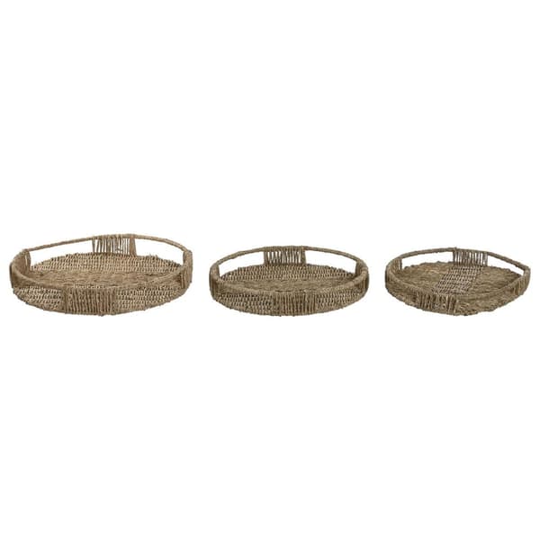 Uppsättning med Brickor Home ESPRIT Naturell Tropiskt 45 x 45 x 7 cm (3 antal)