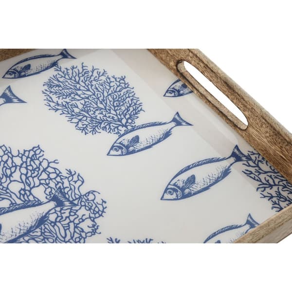 Tarjotinsetti Home ESPRIT Sininen Valkoinen Luonnollinen Mangopuu 43,5 x 27 x 5,5 cm (2 osaa)