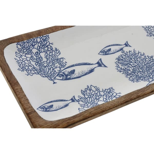 Sett med brett Home ESPRIT Blå Hvit Naturell Middelhavet 40 x 19 x 2,5 cm (2 enheter)