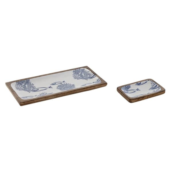 Sett med brett Home ESPRIT Blå Hvit Naturell Middelhavet 40 x 19 x 2,5 cm (2 enheter)