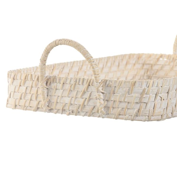 Sett med brett Home ESPRIT Hvit Naturell Bambus Rotting 45 x 35 x 13 cm