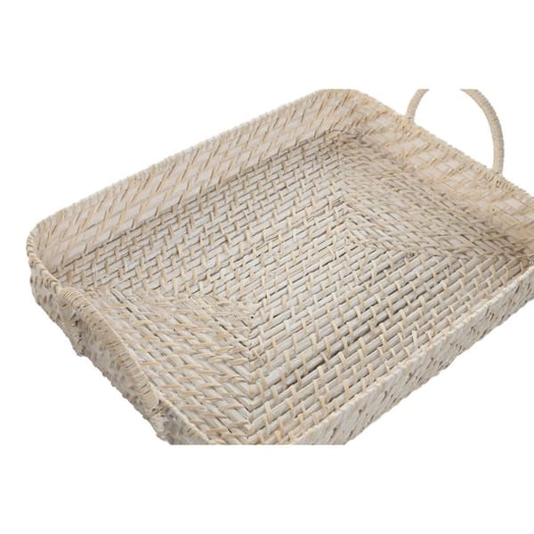 Sett med brett Home ESPRIT Hvit Naturell Bambus Rotting 45 x 35 x 13 cm