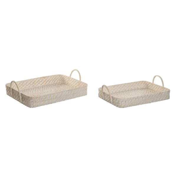 Sett med brett Home ESPRIT Hvit Naturell Bambus Rotting 45 x 35 x 13 cm