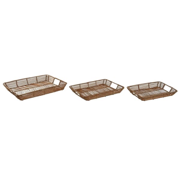 Uppsättning med Brickor Home ESPRIT Naturell Tropiskt 44 x 32 x 6 cm (3 antal)