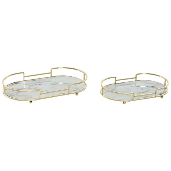 Uppsättning med Brickor Home ESPRIT Vit Gyllene Modern 31 x 17 x 5 cm (2 antal)