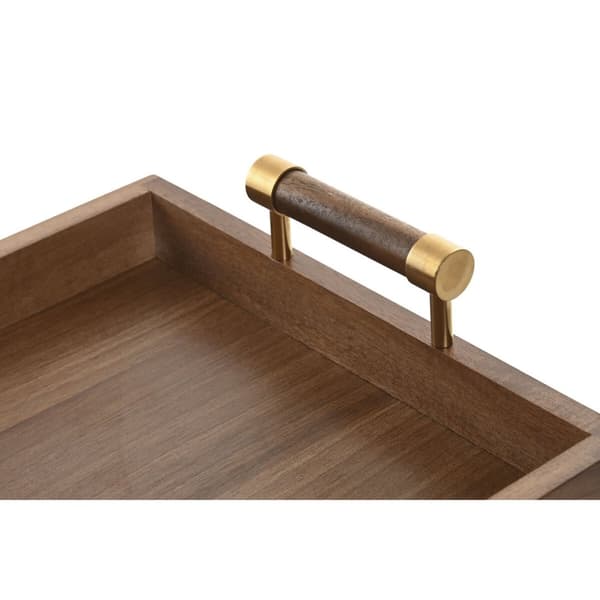 Snacksbricka Home ESPRIT Gyllene Naturell Metall Akaciaträ 39 x 26,5 x 8 cm