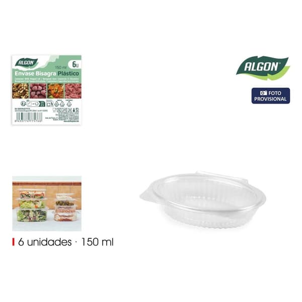 Återanvändbara matbrickor Algon OPS 150 ml 14,6 x 11,3 x 3 cm (6 Delar) (24 antal)