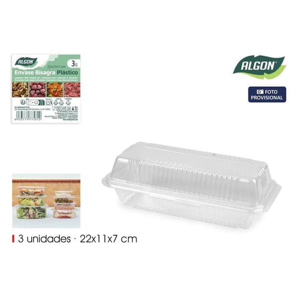 Återanvändbara matbrickor Algon OPS 22 x 11 x 7 cm (3 Delar) (24 antal)