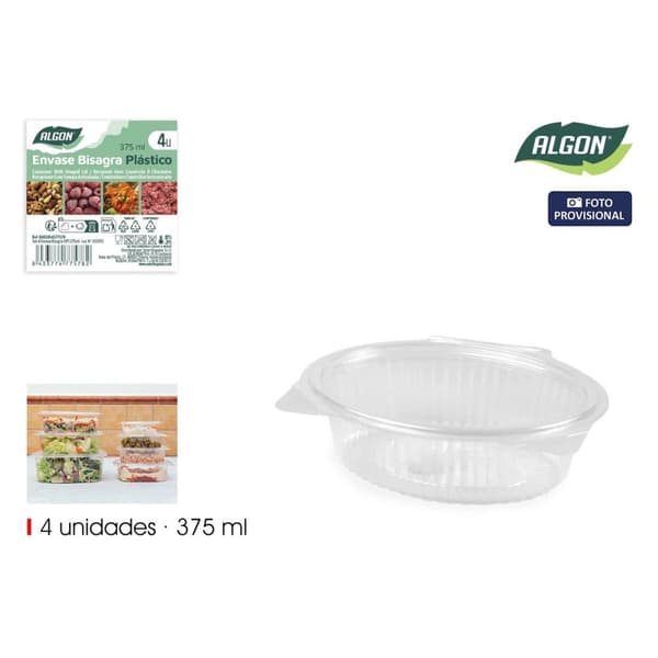 Återanvändbara matbrickor Algon OPS 375 ml 16 x 12,7 x 4,7 cm (4 Delar) (24 antal)